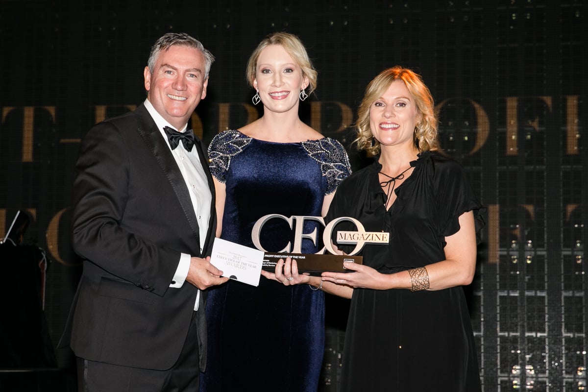 Eddie McGuire, Caitlin Pearson & Anna Dutton at the 2017 Executive of the Year Awards