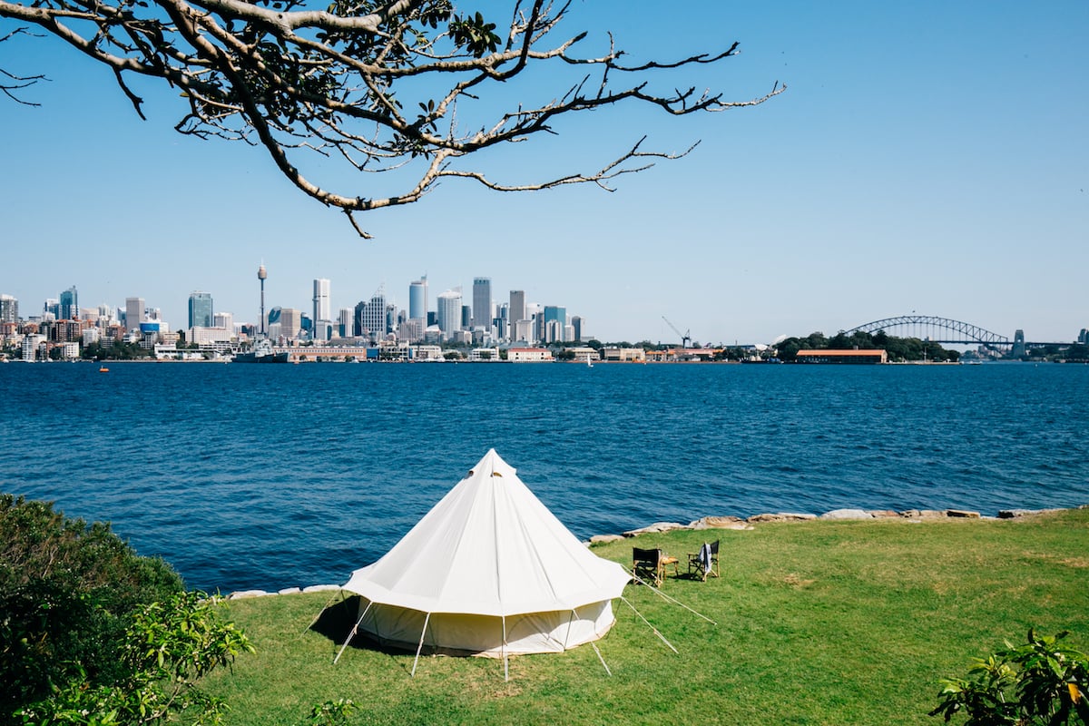 The Clark Island Flash Camp overlooks Sydney Harbour.