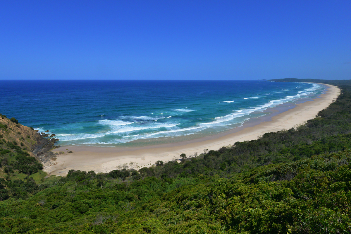 Tallow Beach is a seemingly endless stretch of gleaming white sand and crashing waves.