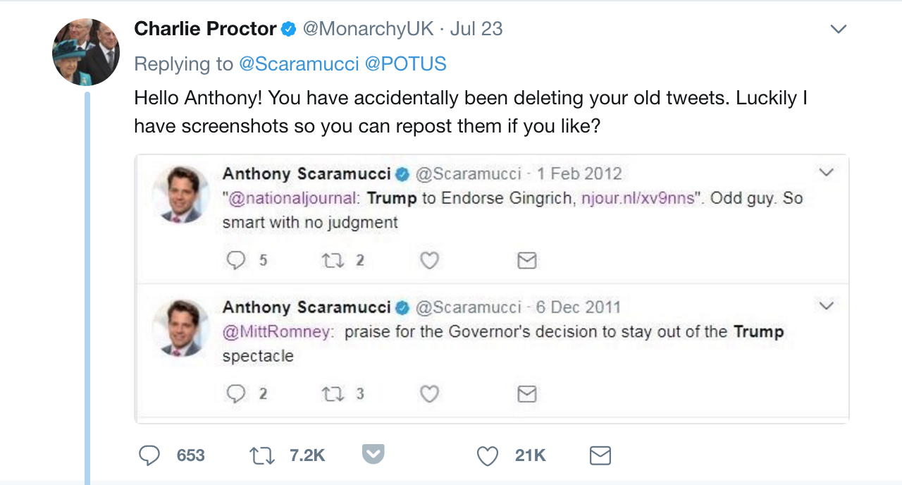 Anthony Scaramucci deleted tweets