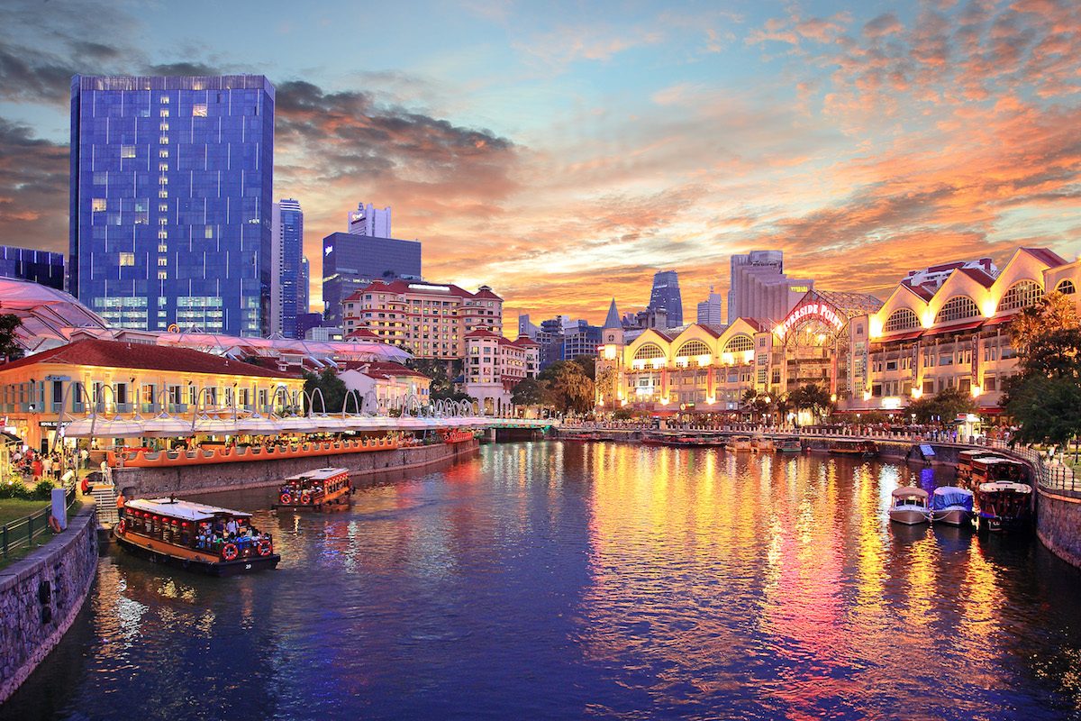 Clarke Quay Sunset Singapore cityscape at night