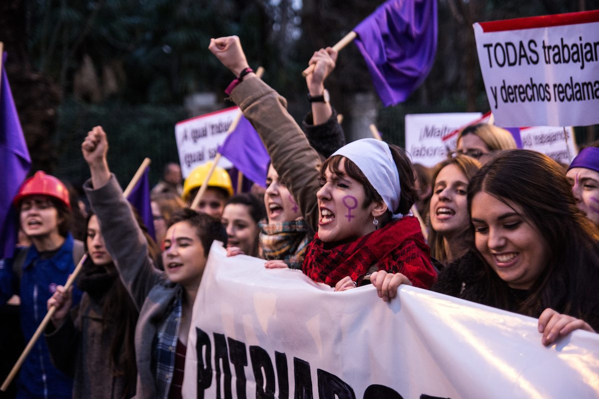 Women demonstrating on International Women’s Day. They are