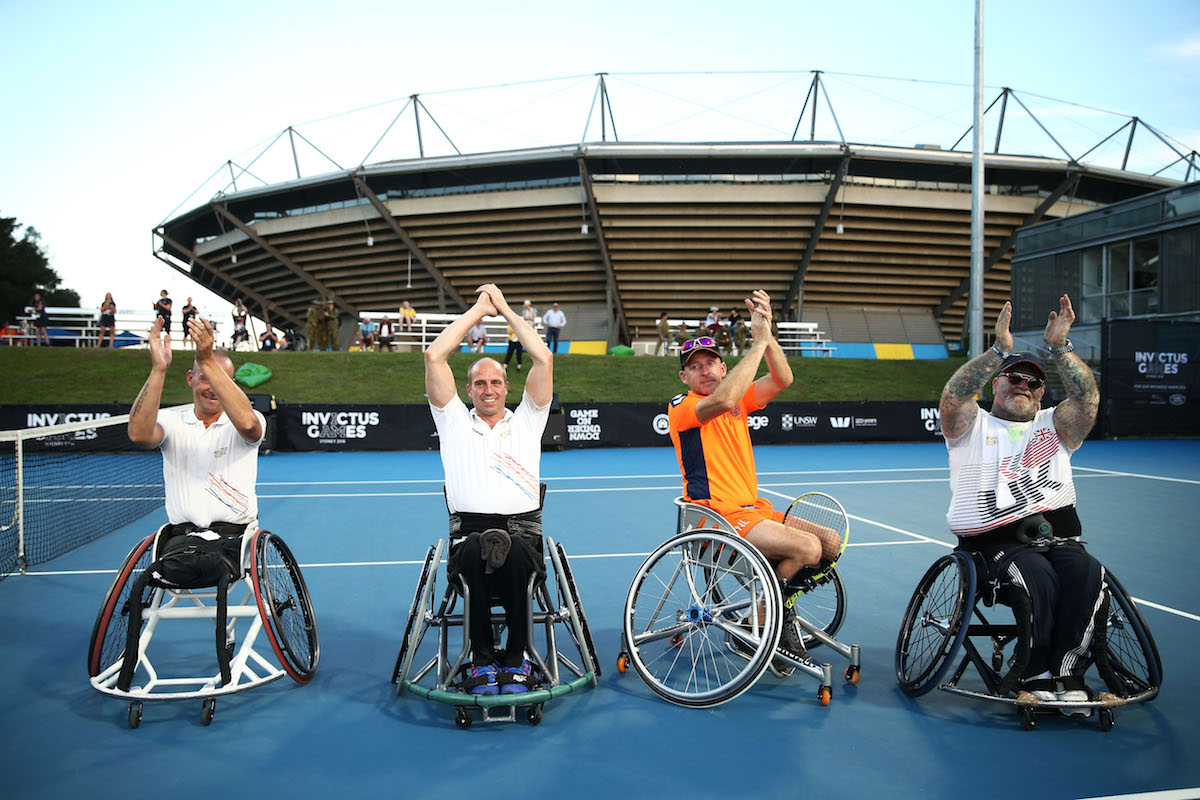 Four wheelchair tennis competitors at the Invictus Games 2018