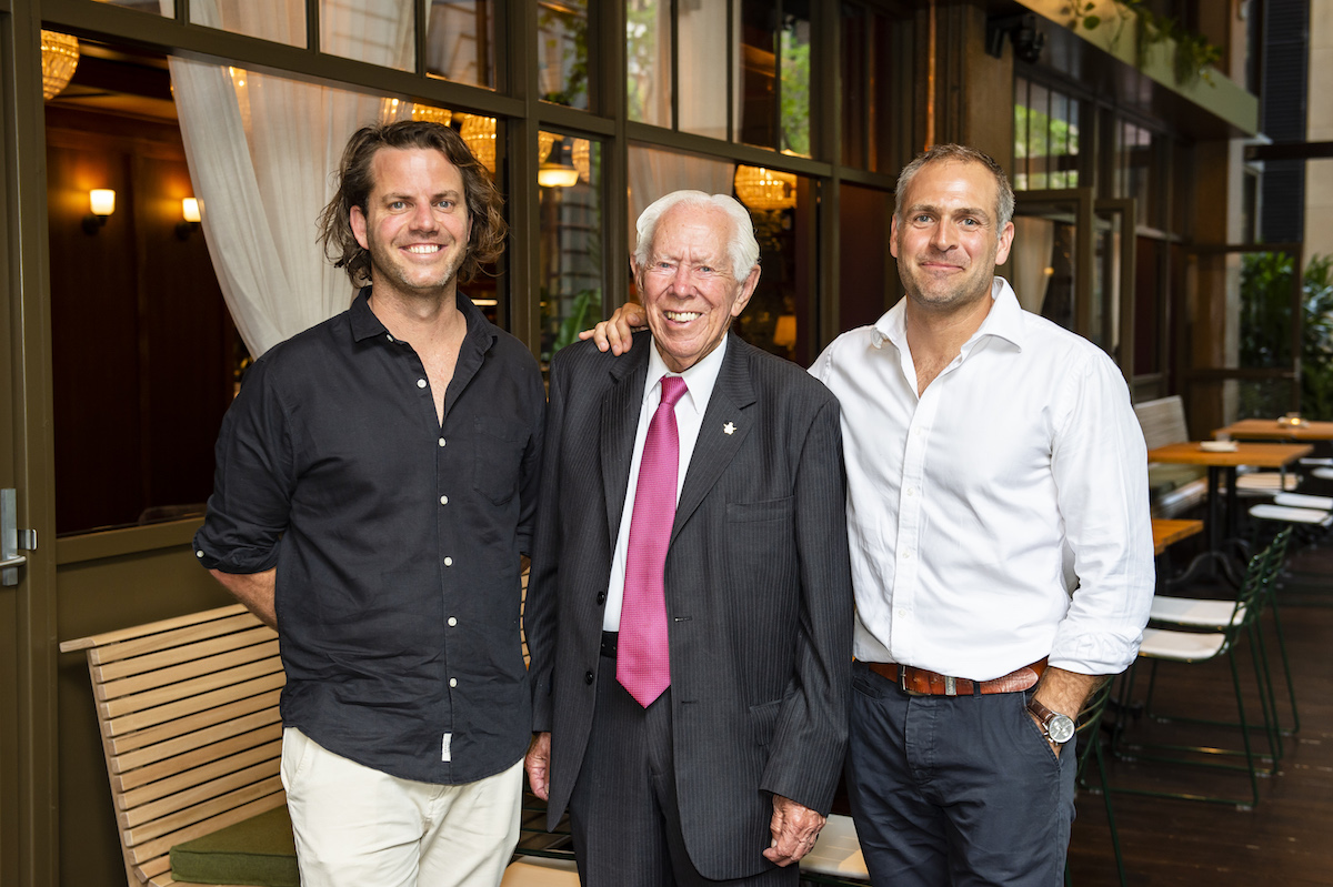 Applejack founders Hamish Watts and Ben Carroll with 94-year-old Anthony ‘Tone’ Adams, Ben’s grandfather and one of the venues namesakes.