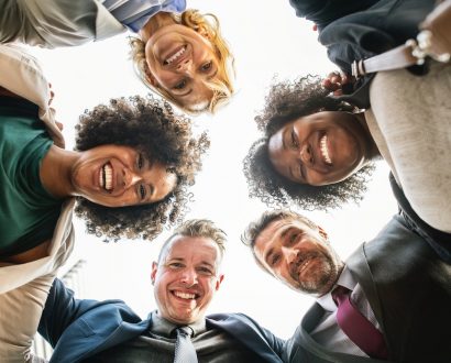 Business customers smiling