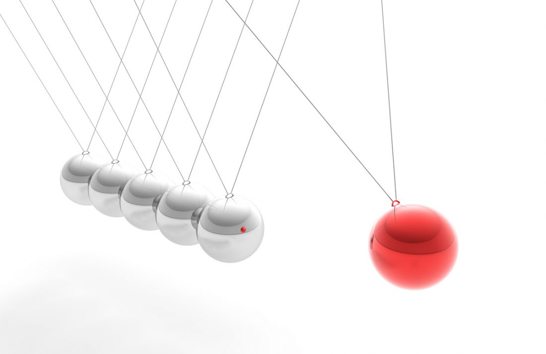 Newton’s Cradle with Red Sphere, Individuality Concept (XXXL)