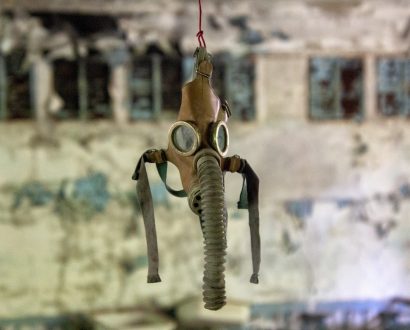 Gas mask in Pripyat, Ukraine
