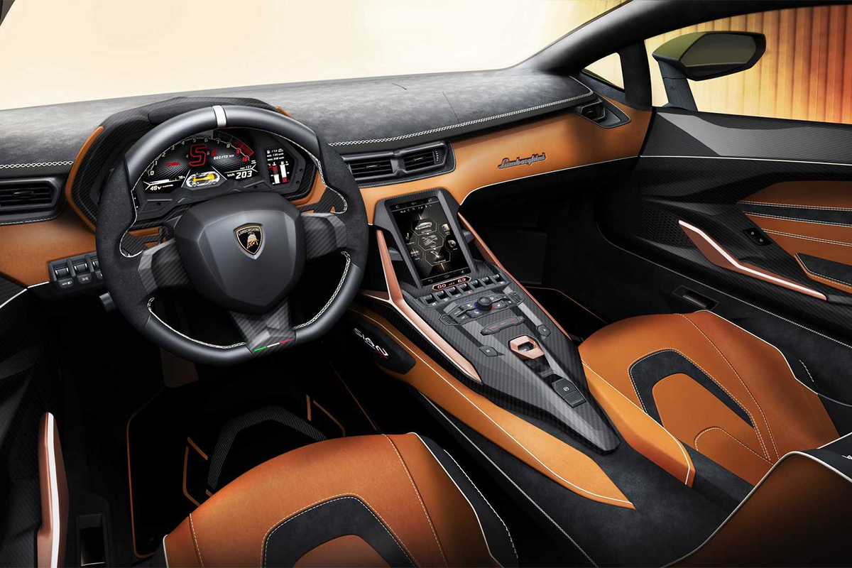 interior of Lamborghini's first hybrid sports car