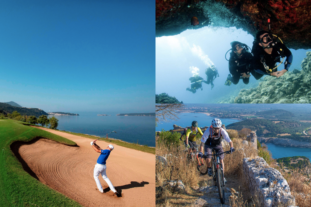 Costa Navarinio activities including golf and mountain biking